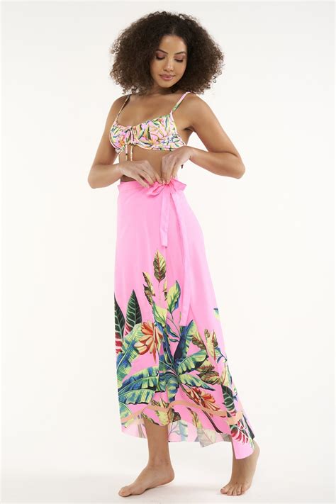 Saia Pareô Neon Coqueiros Ilha Bikini