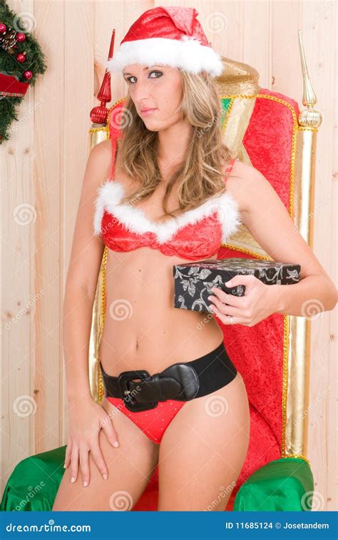 Beautiful Blonde Woman Wearing Santa Claus Clothes Stock Photo Image Of Gift Closeup 11685124