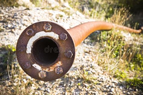 Old Rusty Pipeline With Flange And Bolts Stock Image Image Of