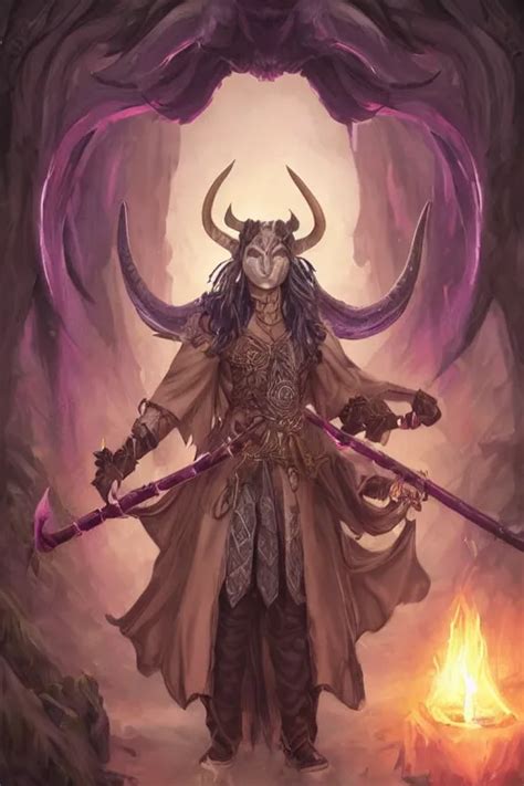 Tiefling Druid With Horns Light Leather Armor Stable Diffusion