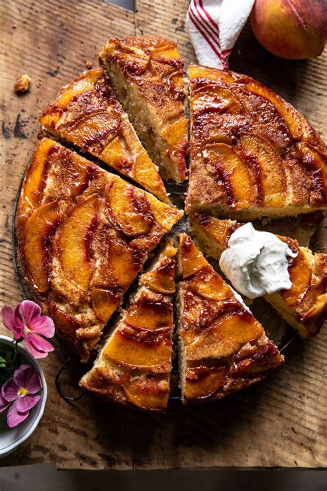 Skillet Cinnamon Sugar Peach Upside Down Cake Yummy Recipe