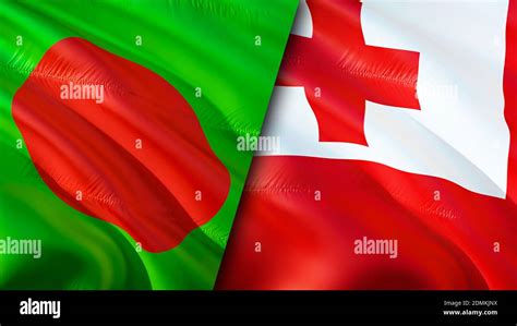 Bangladesh And Tonga Flags 3D Waving Flag Design Bangladesh Tonga