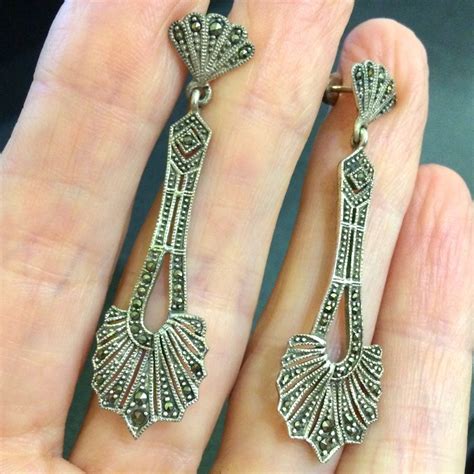 Art Nouveau Deco Sterling Silver Marcasite Earrings Talking Antiques