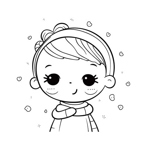 Dibujo De Linda Niña Página Para Colorear Con Nieve Y Estrellas Esbozar Vector Png Dibujos