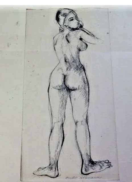 ANDRÉ MINAUX ETUDE de femme nue dessin au crayon noir signé 38x18cm