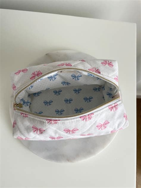 Pink And Blue Bow Ribbon Makeup Bag Toiletry Bag It Girl Makeup Bag