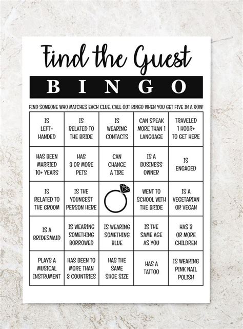 Find The Guest Bingo Bridal Bingo Bridal Shower Game Etsy Fun Bridal Shower Games Bridal