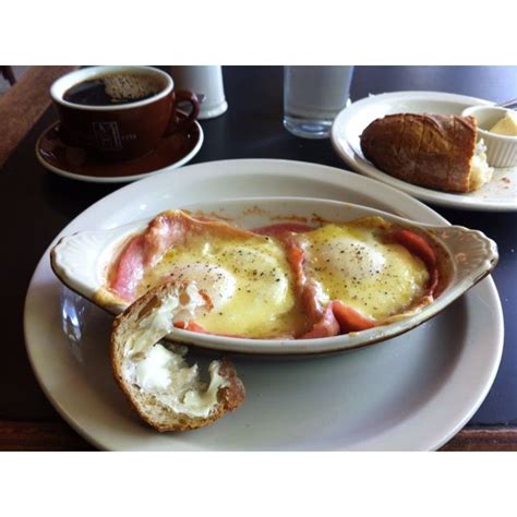 Eat Breakfast At Le Pichet Seattle Wa Broiled Eggs With Ham Gruyere And Fresh Bread River