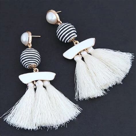 New Bohemia Simulated Pearl Resin Tassel Earrings Vintage Big Stripe