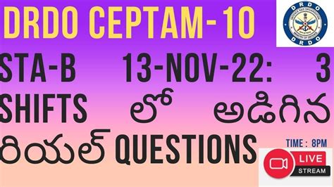 DRDO CEPTAM 10 STA B 13 NOV 2022 3 SHIFTS REAL QUESTIONS YouTube