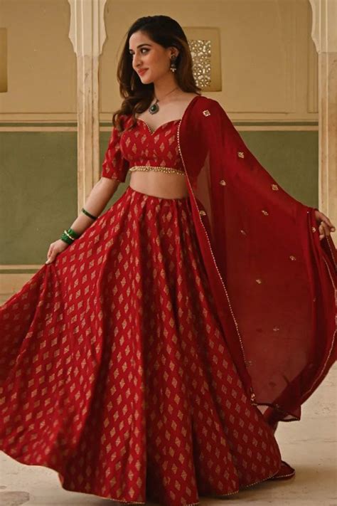 Red Silk Weaving Work Karva Chauth Wear Lehenga Choli