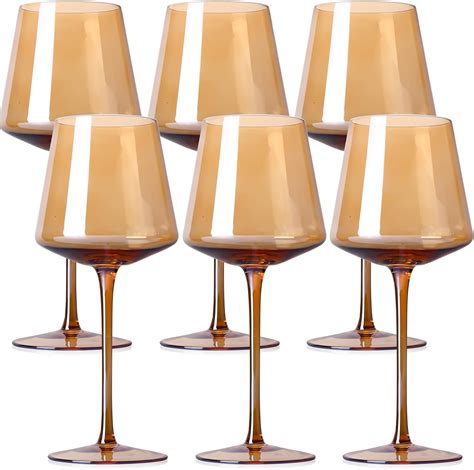 Amazon Physkoa Amber Wine Glasses Set Of Oz Hand Blown Amber