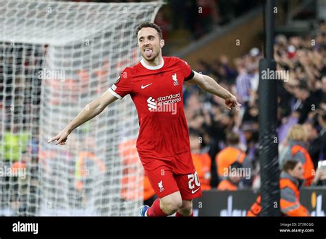 Liverpool UK 26th Oct 2023 Diogo Jota Of Liverpool Celebrates After