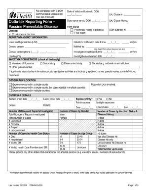 Fillable Online Doh Wa Outbreak Reporting Form Vaccine Preventable