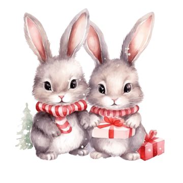 Christmas Postcard With A Cute Rabbits For Greeting Card Christmas