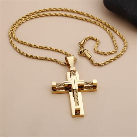 18k Gold Plated Stainless Steel Cross Necklace Pendant Big Cross Hip