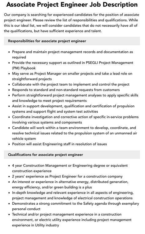 Associate Project Engineer Job Description Velvet Jobs