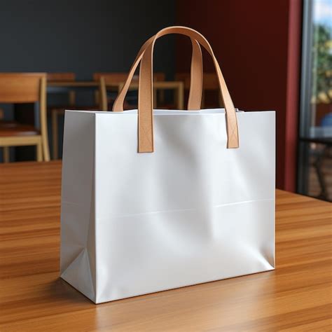 Bolsa De Compras De Papel Blanco En Blanco Sobre Fondo Gary Mock Up D