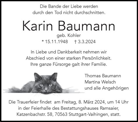 Traueranzeigen Von Karin Baumann Stuttgart Gedenkt De