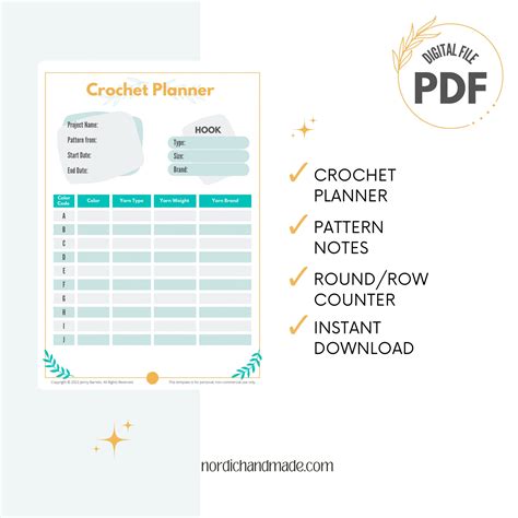 Printable Crochet Project Planner Nordic Handmade