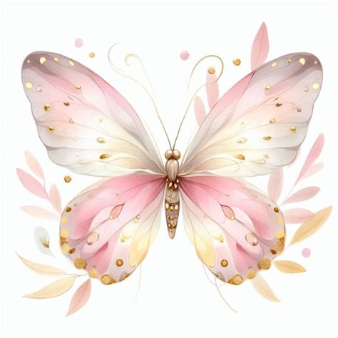 Pink And White Butterfly With Gold Accents