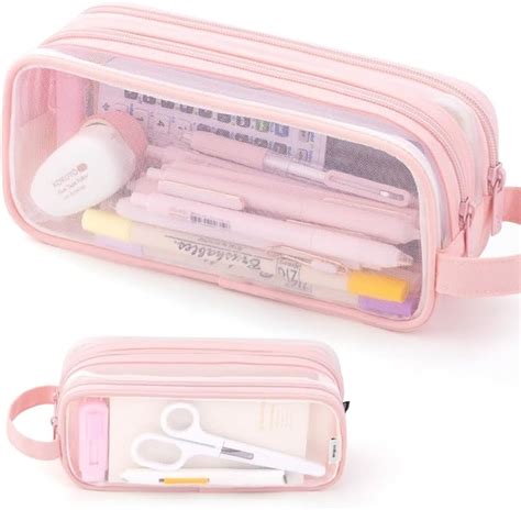 Amazon Angoobaby Large Grid Mesh Pencil Case Compartment Pen Bag