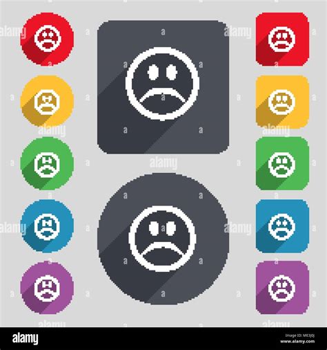 Sad Face Sadness Depression Icon Sign A Set Of Colored Buttons And