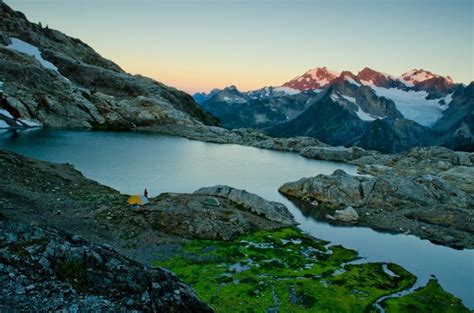 Sunrise in high camp (Mount Olympus from upper Queets Basin, Olympic ...