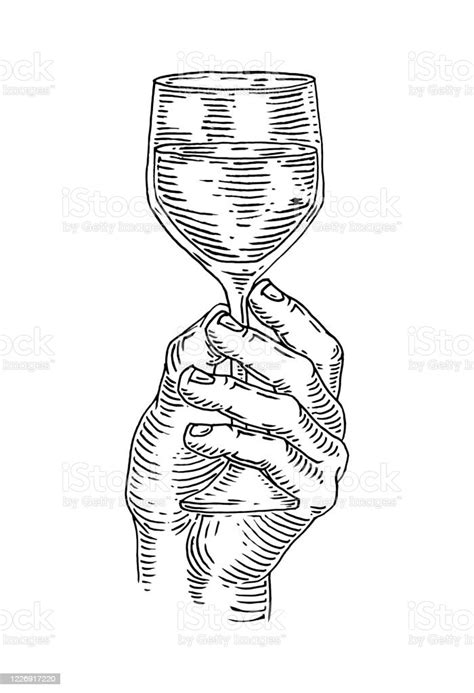 Woman Hand Holding And Clinking Wine Glass Vintage Vector Black