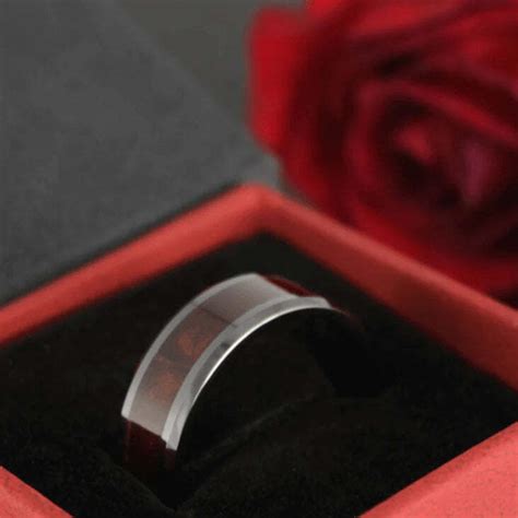 Black Titanium Couples Matching Wedding Ring With Black Walnut Wood