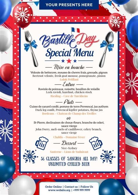 Bastille Day Menu Card Template Menu Card Template Bastille Day