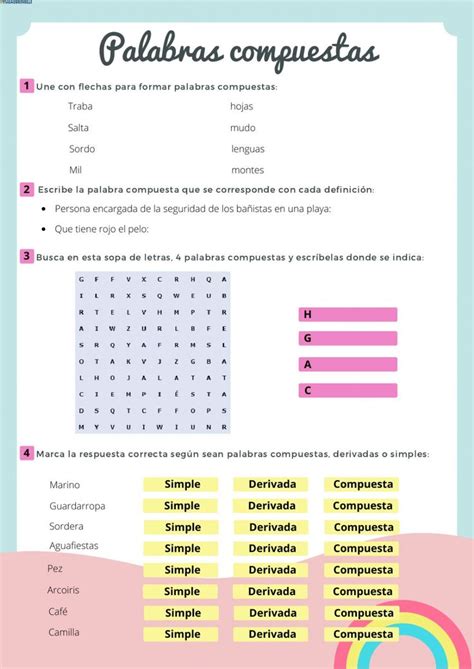 Ejercicio Interactivo De Palabras Compuestas Para Cuarto De Primaria