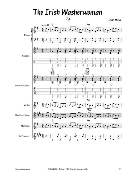 Theirishwasherwoman Jig Sheet Music For Piano Saxophone Alto