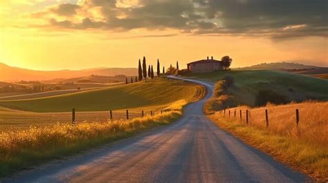 Premium Photo Italy Tuscany Country Road In Val Di Cecina At Sunset