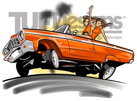 Lowrider Car Art Girls Cruising Cartoon Design Etsy