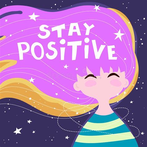 Stay Positive Caricature Hand Drawing Lettering In A Dark Cloud With