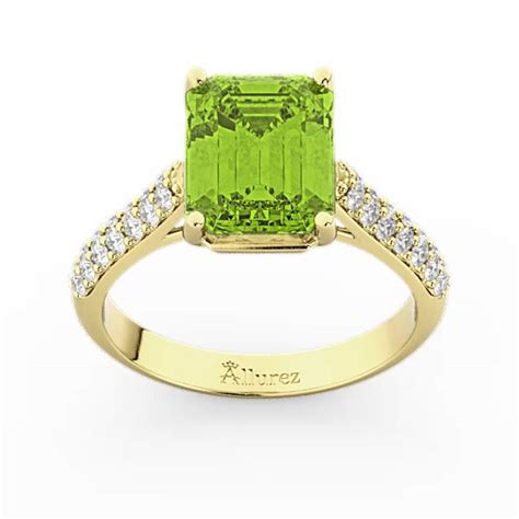 Emerald-Cut Peridot & Diamond Ring 14k Yellow Gold (5.54ct) - AD2648