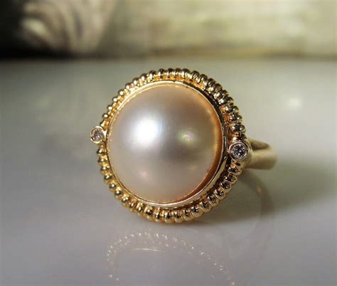 Mabe Pearl Ring 14K Japanese Mabe 14mm Pearl and Diamond - Etsy