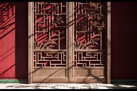 3d Background Architecture Design Exterior Asian Wall Maroon Red Shadow