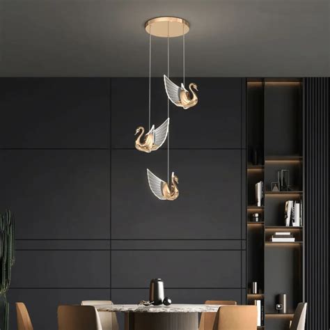 Gold Swan Hanging Pendant Ceiling Led Light Enlight Leds