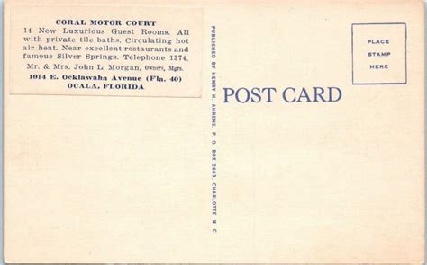 Ocala Fl Florida Coral Motor Court C1940s Roadside Linen Postcard United States Florida