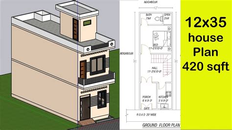 12 X 35 Ghar Ka Naksha 3d Front Elevation 420 Sqft 2d3d Designer Youtube