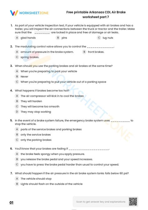 Free Printable Arkansas Cdl Air Brake Worksheet Part