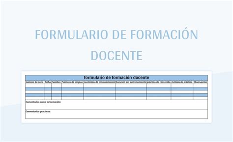 Plantilla de Excel Formulario De Formación Docente y Hoja de Cálculo de