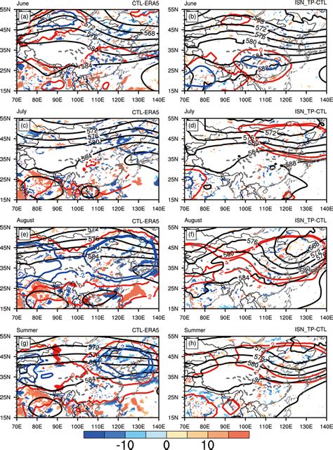 The Difference Of Geopotential Height Contours Unit Gpm Red Solid