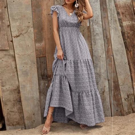 Vestido Midi Bohemio Para Mujer Prenda Elegante Con Estampado De Cuello