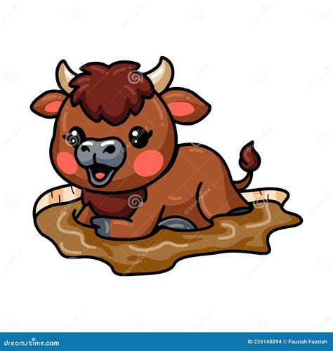 Cute Baby Buffalo Cartoon in the Mud Stock Vector - Illustration of animal, chibi: 225148894