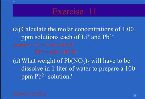 Exercise A Calculate The Molar Concentrations Of Chegg