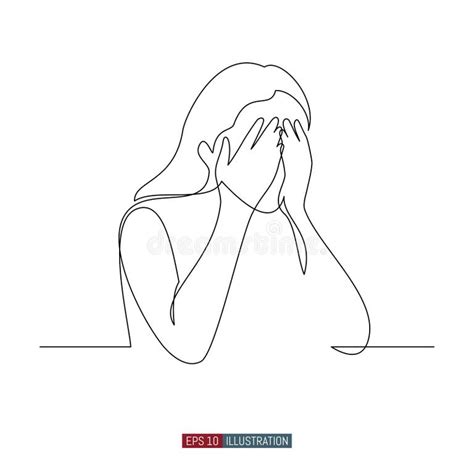 Continuous Line Drawing Woman Crying Stock Illustrations 60