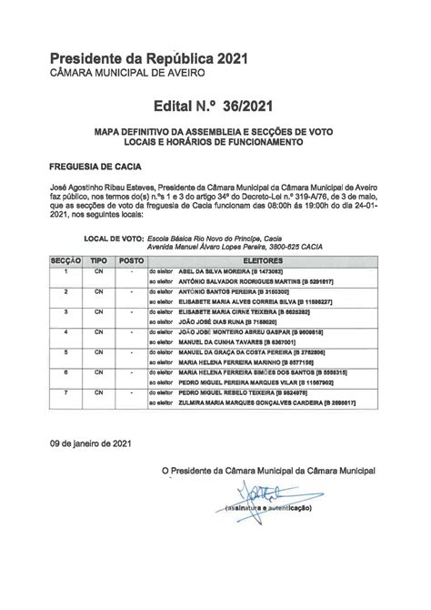 Eleição do Presidente da República 2021 Edital do Mapa Definitivo da